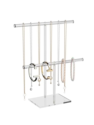 Acrylic Jewelry Necklace Organizer Holder for Women, Bracelet Display Stand for Vendors, Clear Storage Hanger for Small Necklace, Jewelry Hanging Tree Stand for Selling (2 Tier) - style: 2 Tier