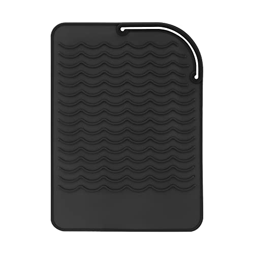 Heat Resistant Mat for Curling Iron, Flat Irons and Hair Straightener Hair Styling Tools 9" x 6.5", Food Grade Silicone, Black - color: Black