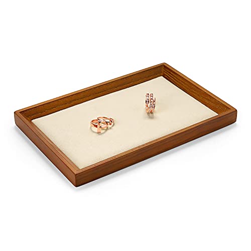 Oirlv Solid Wood Small Jewelry Tray Trade Showcase Countertop Jewelry Display Trays Rectangle Vanity Plate(Creamy-White, Small) - color: Creamy-white, size: 9.1" x 5.9" x 0.7"