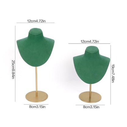 Necklace Display Stand For Selling Velvet Chain Jewelry Bust Holder Organizer With Stainless Steel Stand Jewelry Display - color: Green-7.08in