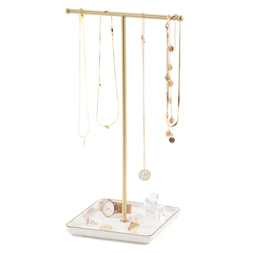 Lolalet Necklace Holder, Jewelry Display Stand with Ceramic Base Tray Jewelry Organizer Tree for Necklaces Bracelets Earrings Rings -White, 1 Tier - color: White, size: 1 Tier