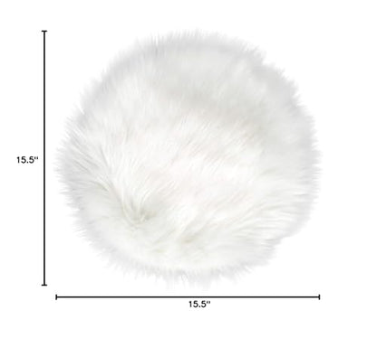 IVON 15.5 Inches White Round Faux Fur Rug, Fluffy Rug Cushion for Chair, Background for Nail Desk Photos - color: 1pcs White