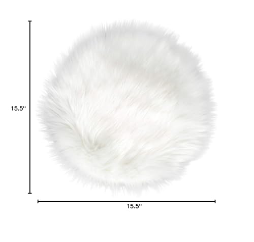 IVON 15.5 Inches White Round Faux Fur Rug, Fluffy Rug Cushion for Chair, Background for Nail Desk Photos - color: 1pcs White
