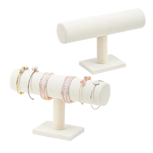 2 Pcs/Set Bracelet Holder Stand, Detachable Display Holder, Velvet Watches Organizer Rack, Hovering T-Bar Necklace Jewelry Display Stand for Home or Store Selling Show - color: Beige, size: Set2