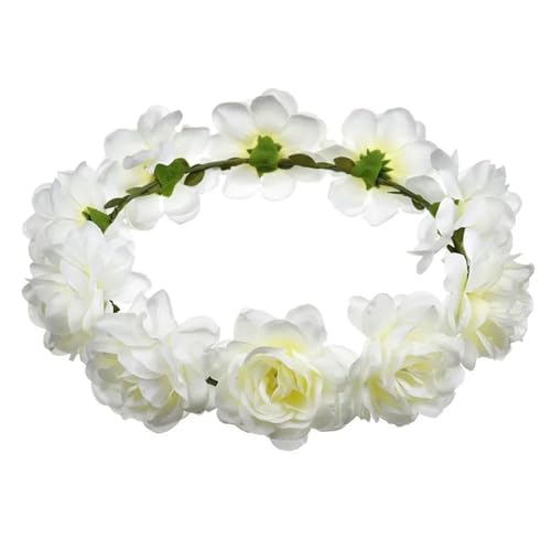 Colorful Rose Flower Crown Wreath Festival Wedding Flower Crown Photo Props Rose Green Leaf Floral Headpiece Hair Wreath Spring(Coffee) - color: Coffee
