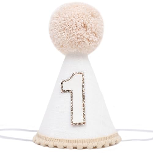 Neutral 1st Birthday Party Hat - Simple First Cone Hat, One Birthday Decoration Photo Props - color: Cream White
