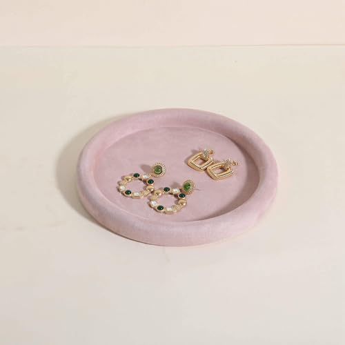 Velvet Jewelry Display Tray, Round Jewelry Organizer Plate, Empty Jewelry Showcase Tray for Necklaces, Bracelets, Rings, Earrings【Pink-Medium, 7.9 x 7.9 in 】 - color: Pink, size: 7.9 x 7.9 in