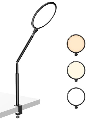 Weilisi 10.2" Desk Ring Light with Stand, 360° Rotate Desk Lamps for Home Office with C-Clamp, Flexible Height Desk Light, Adjust Arm Ring Light for Desk, Podcast, Gaming, Recording, Zoom Lighting