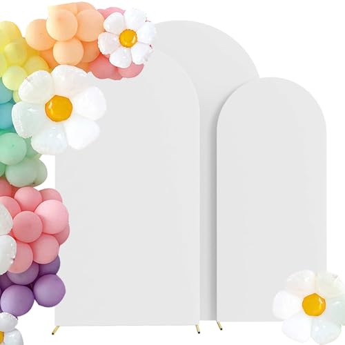 HAINARverS Set of 3 Wedding Arch Cover 6FT,6.6FT,7.2FT Spandex Fitted Stretchy Arch Stand Covers,2 Sided Round Top Chiara Backdrop Cover for Birthday Party Banquet Baby Shower Arch Decoration(White) - color: White, size: 6FT,6.6FT,7.2FT