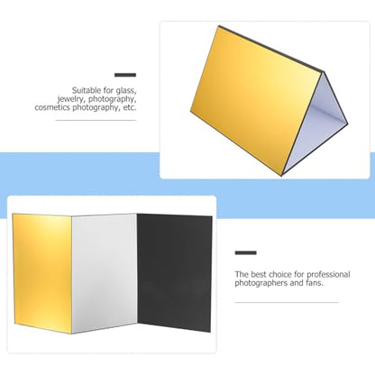 PRETYZOOM Foldable A4 Photography Reflective Board Tri-fold Silver Black White Gold Light Reflector Cardboard for Studio and Outdoor Photo Lighting