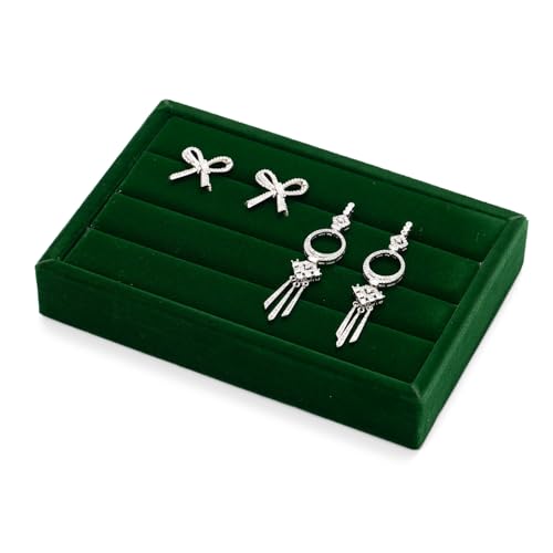 Green Velvet Jewelry Display Tray for Rings 3-Slot Jewelry Ring Organizer Small Tray for Women, Retail Store Showcase - color: Green, size: M