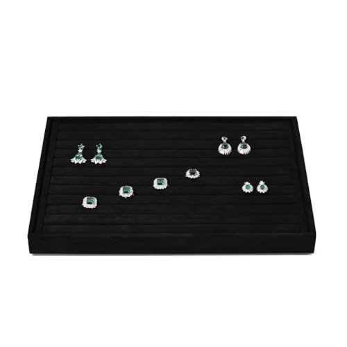 11 Slots Microfiber Jewelry Tray Ring Earring Coins Brooches Stackable Drawer Organizer Holder For Storage Display (Black) - color: Black, size: 11 Slot