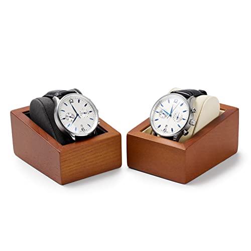 Oirlv Solid Wood Single Watch Display Stand Showcase Jewelry Stand Watch Holder with Pillow(Square Single, Creamy-white) - color: Creamy-white, size: Square Single