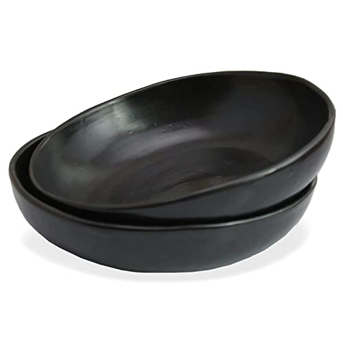 RoRo 8" Handmade Ceramic Pasta Bowls – Matte Black, Set of 2 Artisan Serving Bowls, Perfect for Pasta, Salad, Cereal, Noodles, Microwave, Oven & Dishwasher Safe - size: Bowl x 2