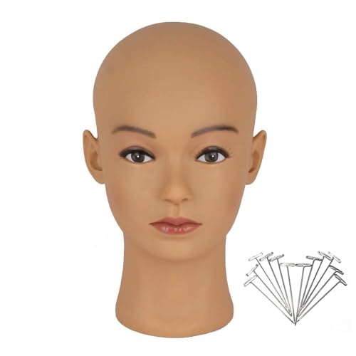 Hairway Female Professional Cosmetology Training Mannequin - Bald Mannequin Head for Wigs Making and Display - With Free T-Pins (Light Brown 21.5 Inch) - color: Female Bald Head 21.5“ Light Brown