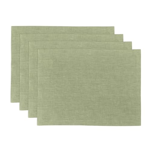 Solino Home Linen Cloth Placemats Set of 4-100% Pure Linen Chambray Olive Placemats 14 x 19 Inch for Spring, Summer - Athena - color: 12: Olive Chambray, size: 14" X 19" (Set of 4)