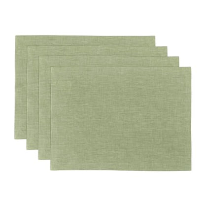 Solino Home Linen Cloth Placemats Set of 4-100% Pure Linen Chambray Olive Placemats 14 x 19 Inch for Spring, Summer - Athena - color: 12: Olive Chambray, size: 14" X 19" (Set of 4)