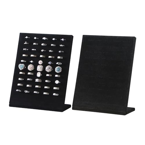 50 Slots Rings Display Stand, Ring Organizer Holder Stand for Selling, Ring Jewelry Pad Showcase Storage Tray for Home or Shop Sell Show (Black 2PC) - color: Black 2PC
