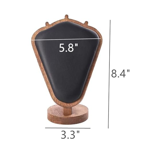 Walnut Color Body Wood Necklace Display Stand with Black Leather Soft Mat Necklace Holder Organizer Desktop Stand for Home Store Dresser-3.3"x5.8"x8.4" - color: Walnut-Black, size: 3.3"x5.8"x8.4"
