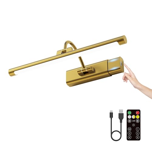 16" Light for Wall Picture with 6000mAh Battery - Brass Operated Wireless Wall Art Light with Remote Control for Artwork, Mirror & Portrait - color: Brass, size: 16 Inch