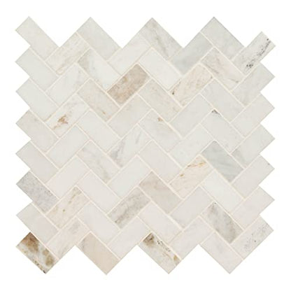 MSI Arabescato Venato White Herringbone Honed Marble Mesh Mounted Mosaic Tile for Bathroom, Kitchen Backsplash, Accent Wall Tile, and Shower Wall Tile - color: Arabescato White, size: SAMPLE