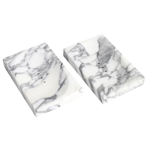 Luxurious Natural Marble Soap Dish Tray Marble Soap Holder Trinket Plate for Bathroom Sink Kitchen Countertop Bedroom Vanity Bathroom Accessory Rectangular (2 Pack) - color: Marble-arabescato, size: 4.7"l X 3.1"w