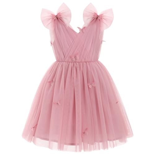 IMEKIS Toddler Kids Girls Butterfly Dress Sparkle Sequins Tulle Wedding Formal Birthday Dresses 2-10T - color: Dusty Rose, size: 7-8 Years