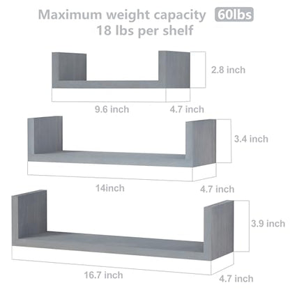 SRIWATANA Floating Shelves Wall Mounted, Solid Wood Wall Shelves, Weathered Gray… - color: Weathered Gray