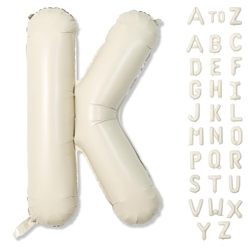 Giant Alphabet K Foil Balloons, Nude Cream White Custom Mylar Letters Balloon Birthday Decor, 40 Inch Helium Self Inflating Beige K Name Balloons Letter for Girls Baby Shower Party Decoration Supplies - color: Cream, size: Letter K