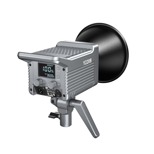 General Bowens Mount LED Video Light 220W Bi-Color 2700K-6500K Continuous Lighting 220W COB Video Light Support 3 Power Supply Methods for Photography and Photo Studio (JC-220W)