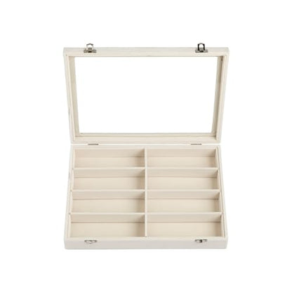 Frebeauty Sunglass Organizer,Velvet Glasses Organizer,8-Slot Sunglasses Tray with Clear Lid,Men's/Women's Sunglasses Box,Sunglass Case,13.3 x 9.6 x 2.2 Inches,Eyeglass/Eyewear Display Tray(Beige) - color: Beige, style: With Lid
