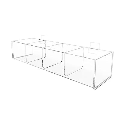 Slatwall Acrylic Retail Tray Four Compartment 15.75" Wide x 4.75" Deep Dump Bin Clear Product Merchandise Storage Caddy for Businesses by Marketing Holders - size: 4 Sections