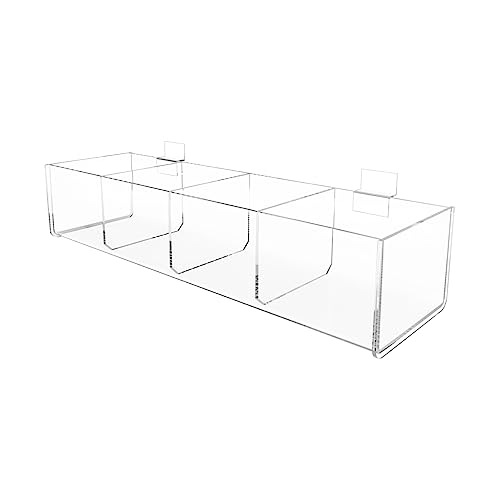 Slatwall Acrylic Retail Tray Four Compartment 15.75" Wide x 4.75" Deep Dump Bin Clear Product Merchandise Storage Caddy for Businesses by Marketing Holders - size: 4 Sections