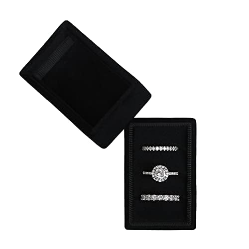 Rectangle 3 Slots Italian Velvet Jewelry Box Engagement Wedding Photo Ring Box Keepsake Box Triple Ring Gift Box (Black) - color: Black