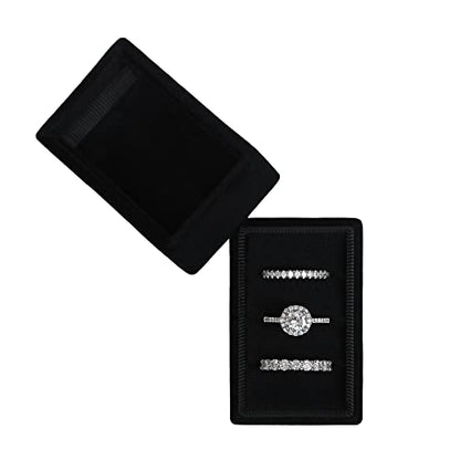 Rectangle 3 Slots Italian Velvet Jewelry Box Engagement Wedding Photo Ring Box Keepsake Box Triple Ring Gift Box (Black) - color: Black