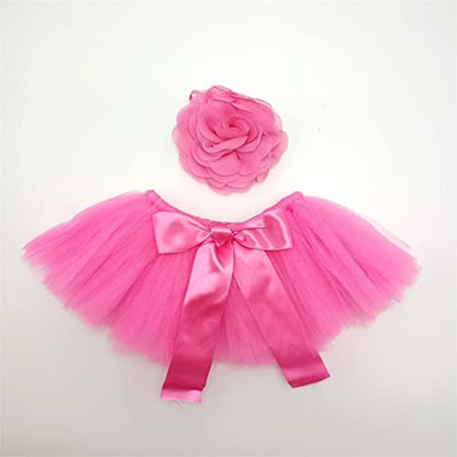 Baby Photography Props Boy Girl Photo Shoot Outfits Newborn Lovely Costume Tutu Dress Flower Headband - color: Mei Hong