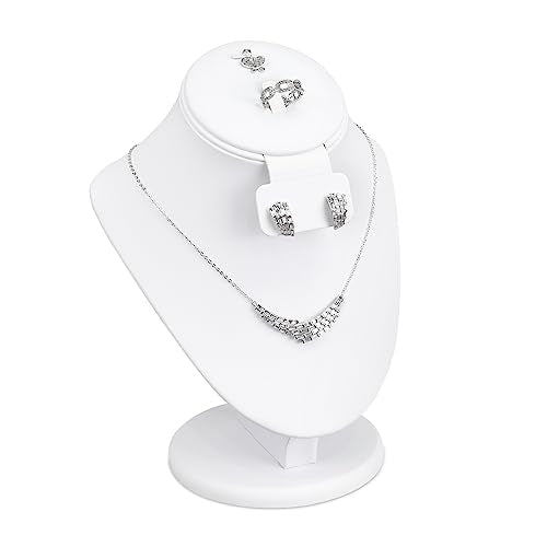 MOOCA White Leatherette Combination Display Jewelry Bust for Necklaces, Earrings, Rings - color: White PU Faux Leather