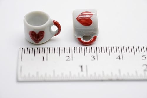 Mini Coffee Mugs for Decoration 10 White Coffee Tea Mug Red Heart Garden Display Minimal Decoration 1.3 CM