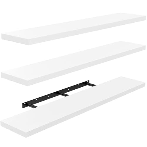 AMADA HOMEFURNISHING 35.4" L Floating Shelves, Wall Shelves Set of 3 for Bathroom/Living Room/Bedroom/Kitchen, White Floating Shelves for Wall Decor with Invisible Brackets - AMFS45W - color: White, size: 35.4 Inches