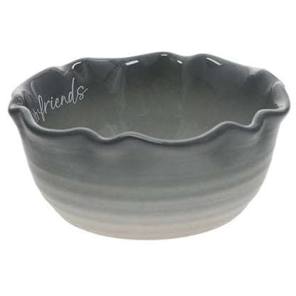 Pavilion Gift Company - Celebrate With Friends - 4.5" Ceramic Bowl With Bamboo Serving Spoon Neutral Ombre Kitchen Serveware Housewarming Gift Hostest Host Bestie BFF Friendship Present