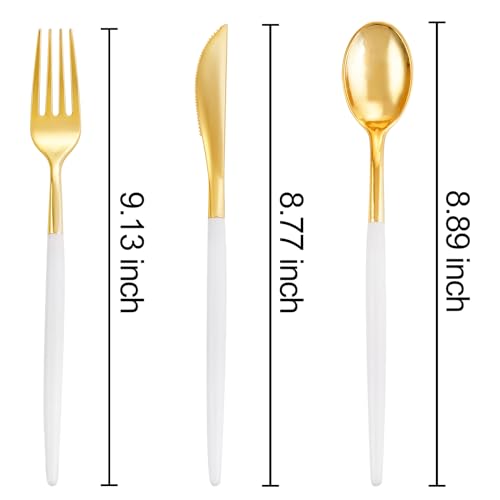 SUT Gold Plastic Silverware, 160Pcs Gold Utensils Set Disposable, 80 Gold Plastic Forks, 40 Gold Knives, 40 Gold Spoons, Gold Plastic Cutlery for Parties, Dinners, Weddings(White Gold) - style: White Gold