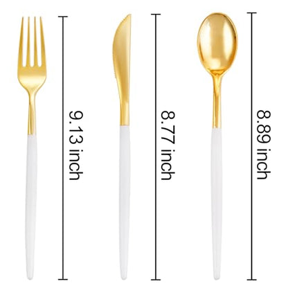 SUT Gold Plastic Silverware, 160Pcs Gold Utensils Set Disposable, 80 Gold Plastic Forks, 40 Gold Knives, 40 Gold Spoons, Gold Plastic Cutlery for Parties, Dinners, Weddings(White Gold) - style: White Gold