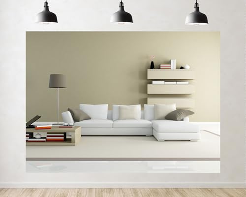 Trykid 10x10ft Minimalist Living Room Backdrop White Sectional Sofa Neutral Tones Floating Shelves Photography Background Home Shoots Tapestry Party Decoration Photo Studio Prop Fabric - size: 10x10ft