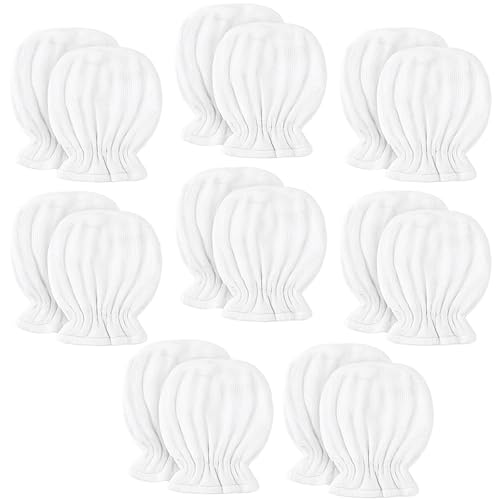 Newborn Baby Muslin Mittens 0-6 Months No Scratch Elastic Wrist Soft Breathable Gloves Bulk Cotton for Infant - color: White