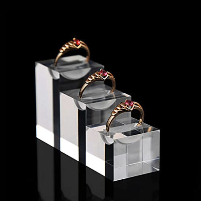 3Pcs Rings Stand Acrylic Jewelry Display Stand Ring Showcase Display Holder,Square Transparent