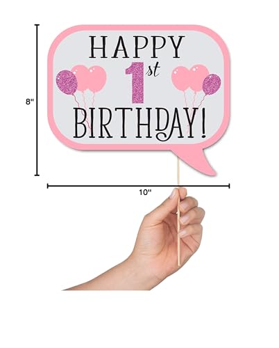 1st Birthday Girl Photo Booth Props - 41-pc Photobooth Kit with 8 x 10-Inch Sign, 60 Adhesive Pads, 45 Sticks - First Birthday Photo Kit