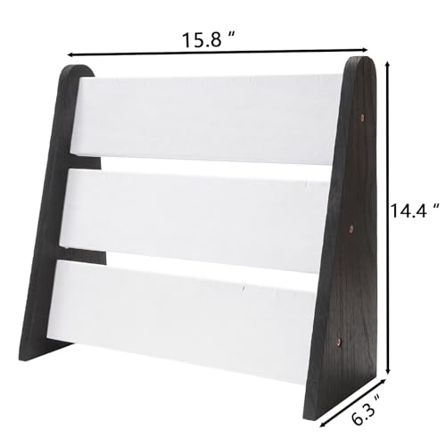 Necklace Holder 3 Tier Wood Necklace Organizer Stand with White Velvet, Necklace Display Stand for Selling, Chain Necklace Holder Rack for Show, 72 Necklaces Bracelets - style: Black Side Panels-White
