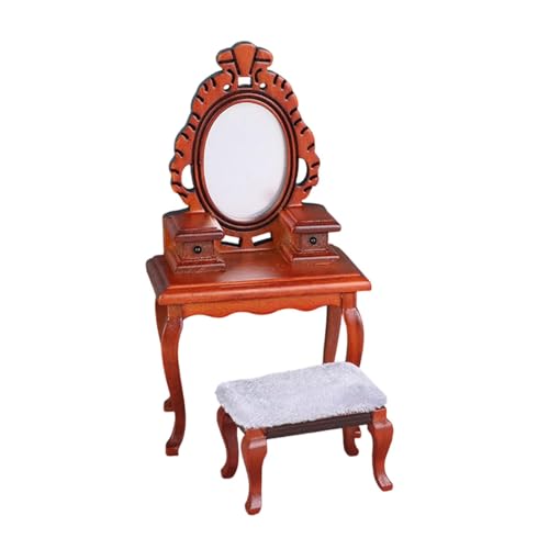 1/12 Vanity Desk with Stool Photo Props Decorative Pretend Makeup Vanity Table Toy for Handcraft Furnishings Micro Landscape