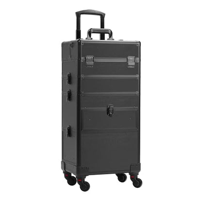 Somduy 4 in 1 Rolling Makeup Case on Wheels with Drawer and Professional Cosmetic Organizers for Salon Barber - Bright Black - color: Bright Black