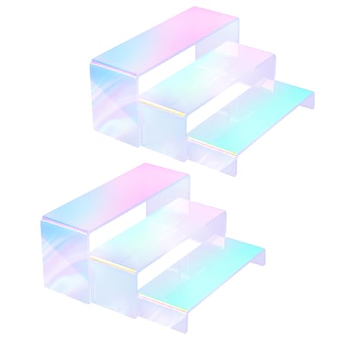 6pcs Iridescent Acrylic Display Risers, Rainbow Display Stand Set for Collectible Figures Jewelry Perfume Organizer, 3 Sizes Rectangular Stands for Candy Dessert Cupcake, Vendor Booth Retail Showcase - color: Iridescent-6pcs